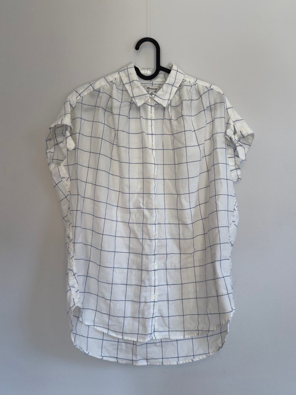 Madewell Women's Blouse Size XS | Cap-Sleeve Button-Up Blue White